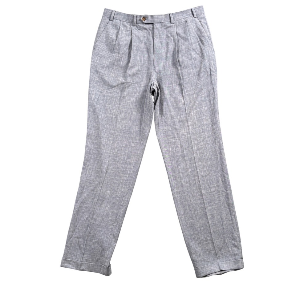 Ralph Ralph Lauren Pleated Dress Pants Men 36x32.5 Blue Gray Cuffed Quiet Luxury
